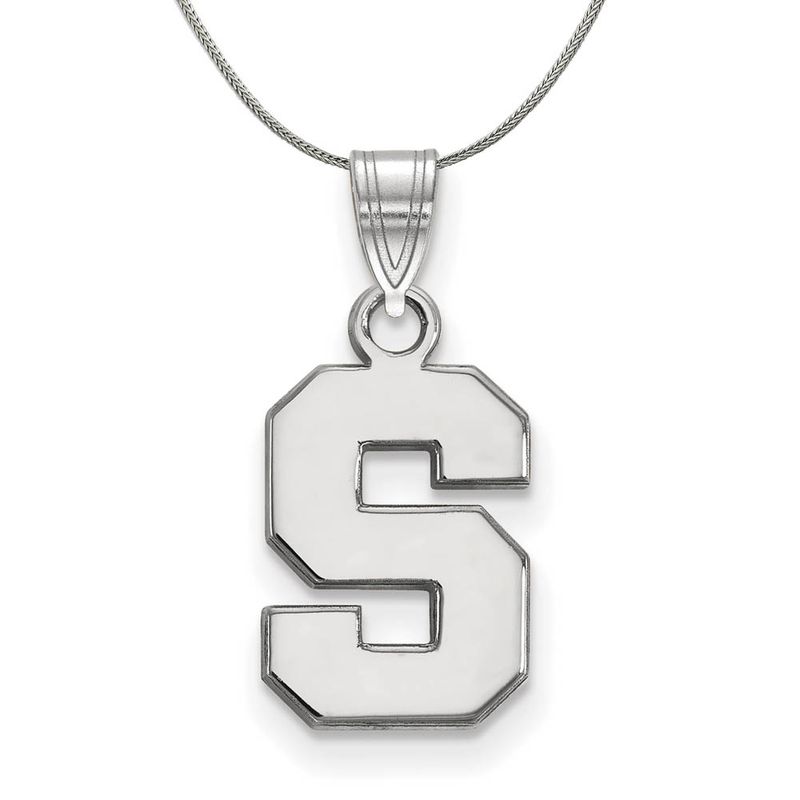 Sterling Silver Michigan State Small Initial S Necklace - 24 Inch
